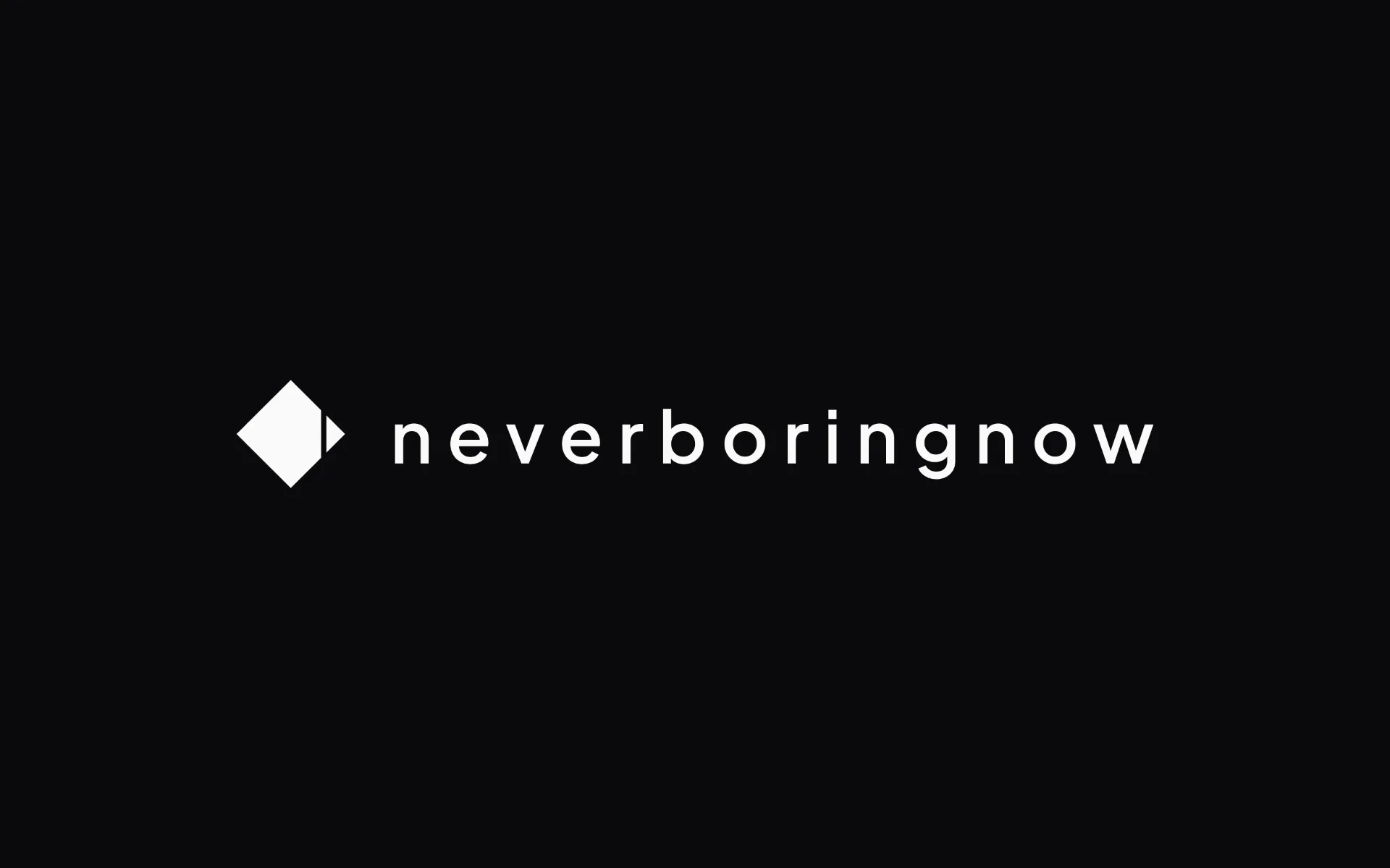 The studio's logo: a diamond and the name neverboringnow, in white on black.